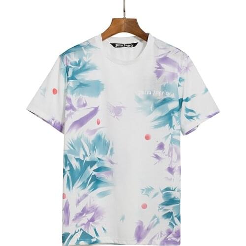 Harajuku Men Women Cotton Short Sleeve Palm Angels Tie-dye ink Round neck cotton short sleeves Size S-XL