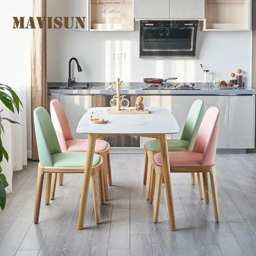 Italian White Marble Dining Set 4 Chairs With Solid Wood Base Rock Plate Kitchen Table Modern Restaurant Coffee Shop Furniture