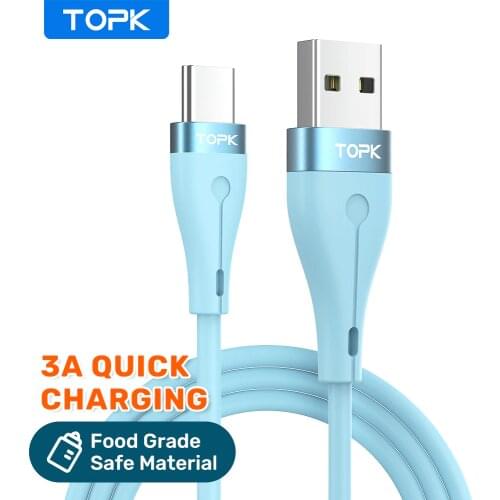 TOPK AN46 3A Liquid Silicone Micro USB Type C Cable for Xiaomi Samsung Huawei Fast Charging Mobile Phone Data Cable