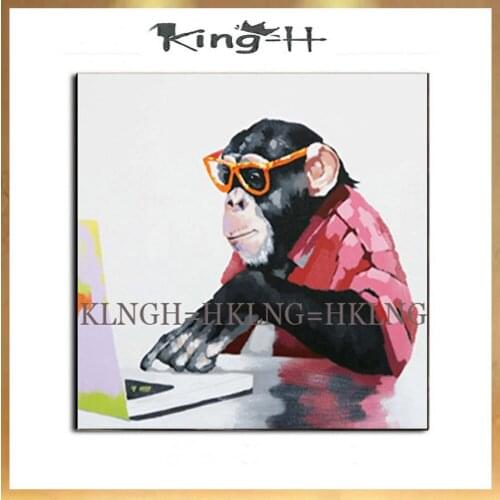 Best Art Handmade Monkey Oil Painting On Canvas Living Room Home Decor Wall Paintings Working Orangutan Animal Pictures