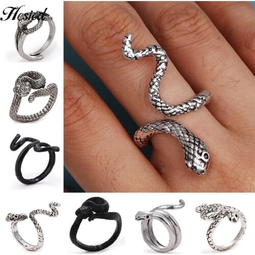Metal Snake Rings Black Silver Color Open Adjustable Design Animal Exaggerated Finger Ring for Women Men Party Jewelry Gift