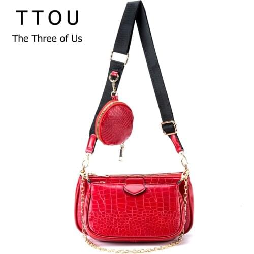 Fashion Crocodile Pattern Womens Shoulder Bag Luxury Designer Chain Female Crossbody Messenger Bags Lady Wide Strap Purse