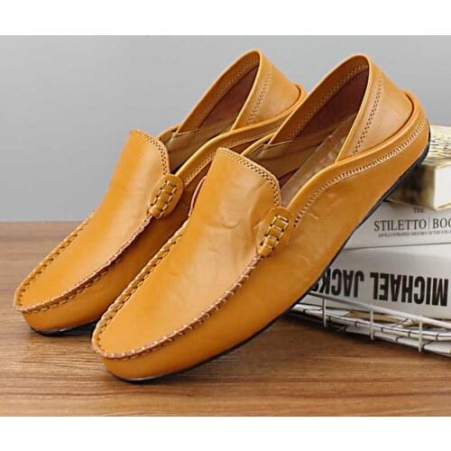 Fashion Men Leather Casual Shoes Men Flat Shoes Breathable Loafers Men Genuine Leather Boat Shoes Plus Size 38-47