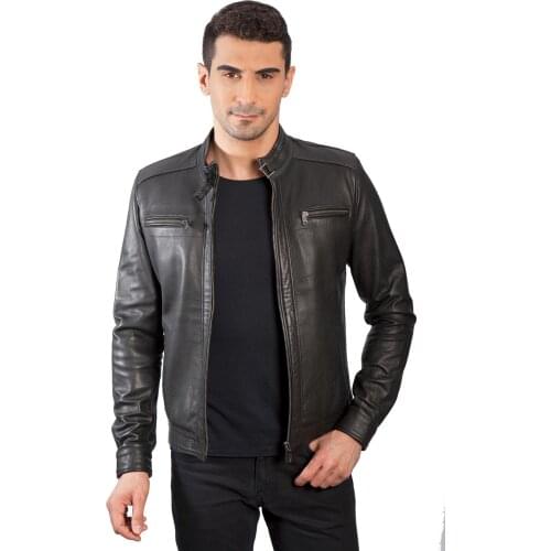 2020 New Real Leather Mens Winter Autumn Black Zipper jacket