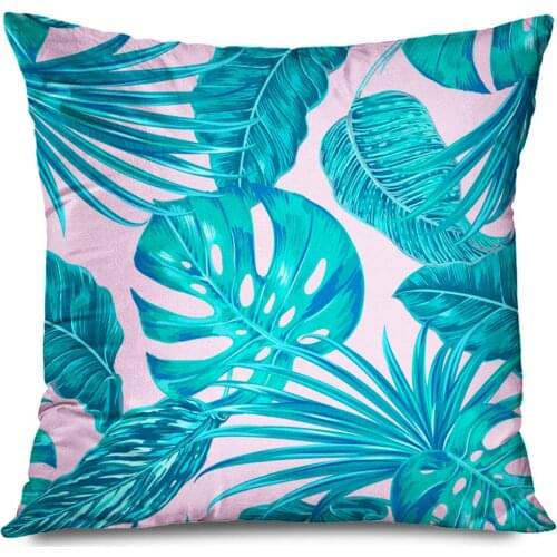 Throw Pillow Case Square 18x18 Blue Beach Tropical Leaves Monstera Leaf Floral Aloha Beauty Colorful Botanical California