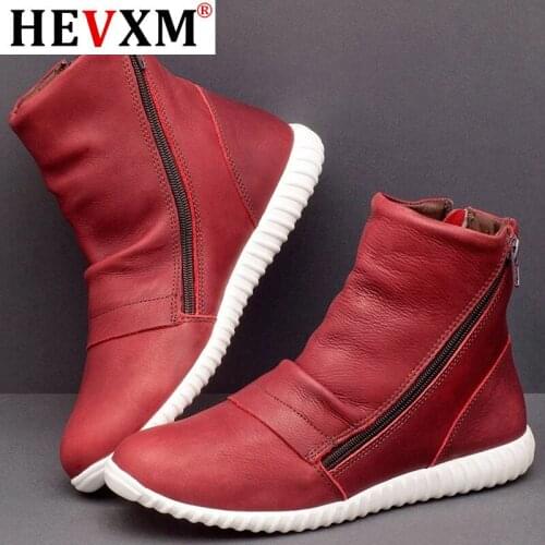 2020 New Women Natrual Leather Casual Ankle Boots Comfortable Quality Soft Handmade Flat Shoe Black Work Martin Boots