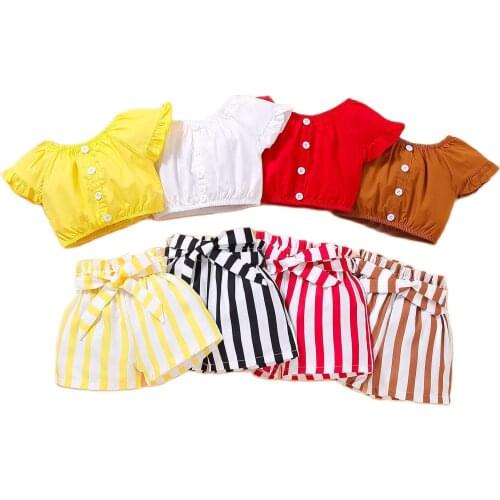 2021 Girls Summer New Striped Shorts Casual Suit Boutique Kids Clothing Girls Valentine Outfits Baby Girl Summer Clothes