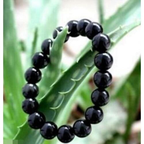 New hot REAL NATURAL 8MM BLACK AGATE Gems Round elastic bracelet 7.5