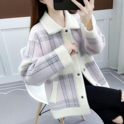 2021 Auutmn Winter Women Imitation Mink Velvet Cardigan Lady Loose Long Sleeve Knitted Cardigan Female Thick Warm Sweater N350