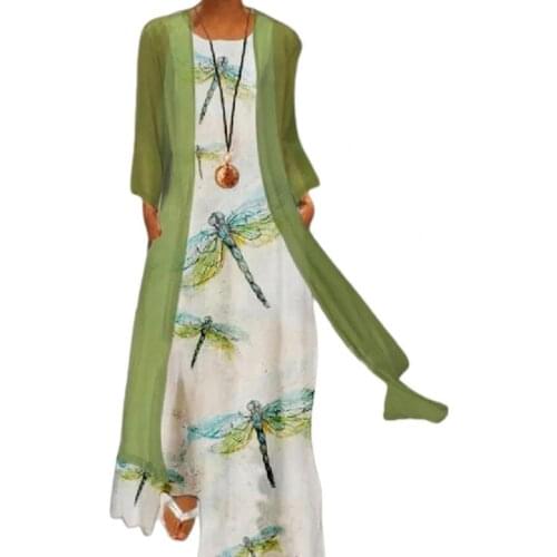 Dresses For Women 2021 Cardigan Dress Set Floral Print Long Women Loose Outwear Sleeveless Large Hem Dress conjuntos de vestido