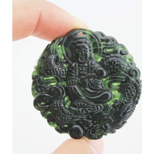 DropShipping Ancient Guanyin Necklace Pendant Genuine jewelry Dark Green Stone Carved Ancient Dragon Jade Pendant