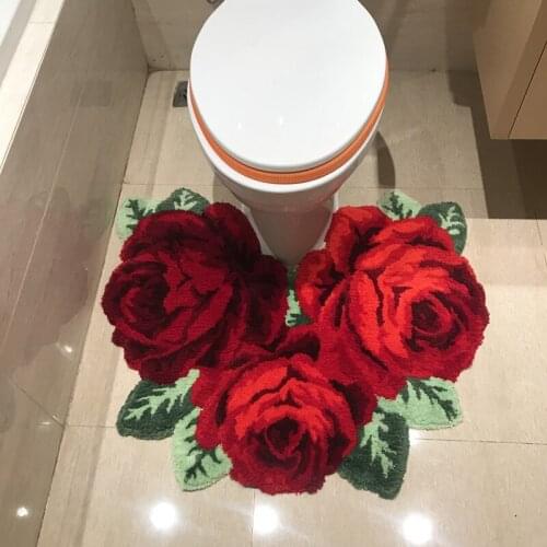 Handmade Rose Embroidery Rug high quality bedroom carpet romantic Pink/Red rose pattern Carpets 70*60cm Closestool Antiskid Mats