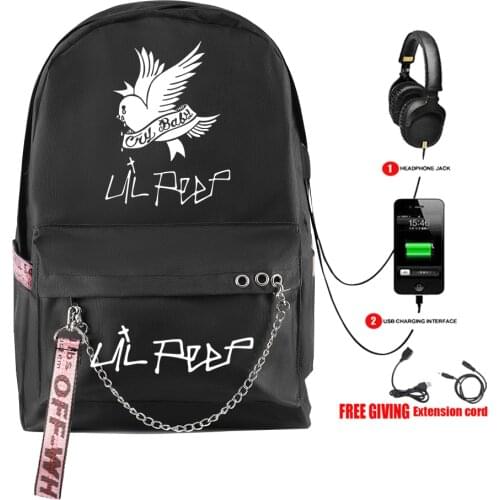 Lil Peep Backpack Fashion Design School Backpacks for Teenagers Girls Student Bags USB Multifunction Travel Bag Laptop Pack Bag
