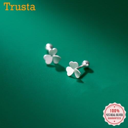 TrustDavis Real 925 Sterling Silver Stud Earrings Clover Screw Earring Sweet Birthday Gift For Women Girls Daughter DB433