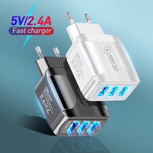 3 Ports USB Charger EU/US/UK Plug Fast Charger 2A USB Wall Power Adapter Charging For iPhone Xiaomi Samsung Huawei Phone Charger