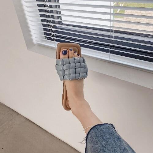 Women Shoes Slippers Fashion PU Weave Flip Flops Ladies Chunky Platform Sandals Thick Bottom Shoes Female Mules Casual