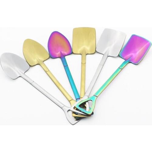 Dinnerware Flat Shovel Coffee Dessert Spoon Tea Ice Cream Spoons Gift Creative Bar Stainless Steel Dessert Spoon Set Housewares