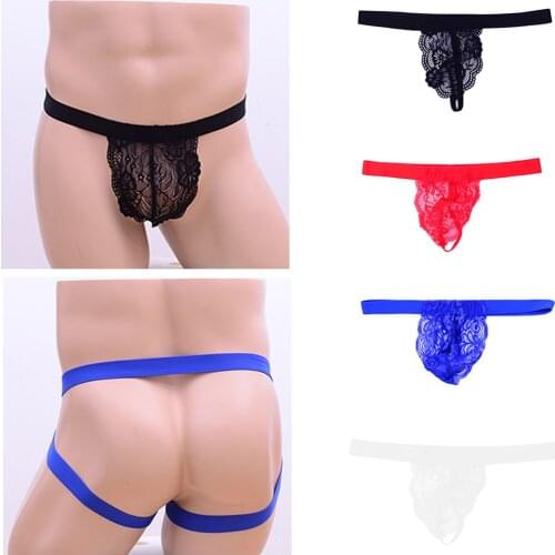 Mens Floral Lace G-string Thong Underwear Briefs T-back Micro Bikini Lingeries