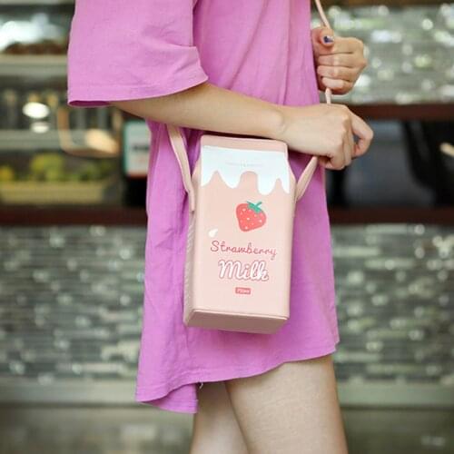 New Creative Printing Friut Milk Women Shoulder Bags Mini Phone Wallet Bags Small PU Leather Female Crossbody Bag