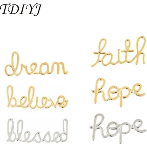 TDIYJ KEEPER Hope Believe Faith Dream Blessed Slide Charms Keeper fit Leather Wrappable Bracelet and Metal Pendant 12pcs/lot