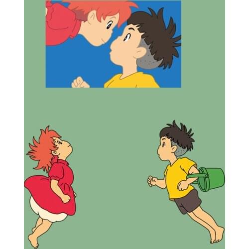 Ponyo Goldfish and Sosuke Iron-on Transfers Vynil Heat Transfer Ironing Stickers T-shirt Thermal Patches For Clothing Decor