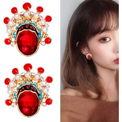 Creative 2019 new retro Peking Opera mask necklace earrings Chinese style personality earrings female bride earrings Chinese sty