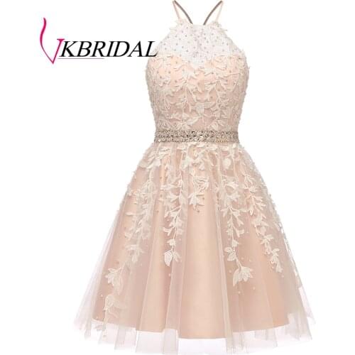 Vkbridal Cross Back Lace Graduation Dresses 2020 Tulle Short Party Gowns Halter Ball Gown Homecoming Dress Short Mini Length