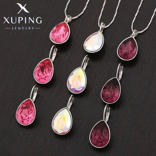 Xuping Jewelry Popular New Design Crystals Jewelry Set with Necklace and Earrings for Women Girl Gift