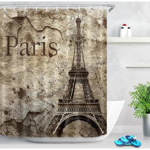 France Paris Towers Landscape Print Bathroom Shower Curtain Set With Hooks Waterproof Polyester Retro Bath Curtain For Bathroom