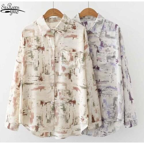 2021 Women Printed Casual Tops Autumn New Womens Lapel Fashion Slim Blouse Long Sleeve Pocket Cardigan Shirt Blusas Mujer 11327