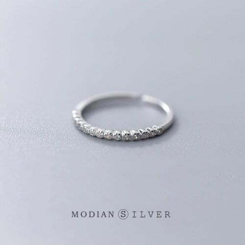 Modian Shining Clear CZ Open Adjustable Finger Ring for Women Fashion 925 Sterling Silver Simple Wedding Ring Fine Jewelry Gift