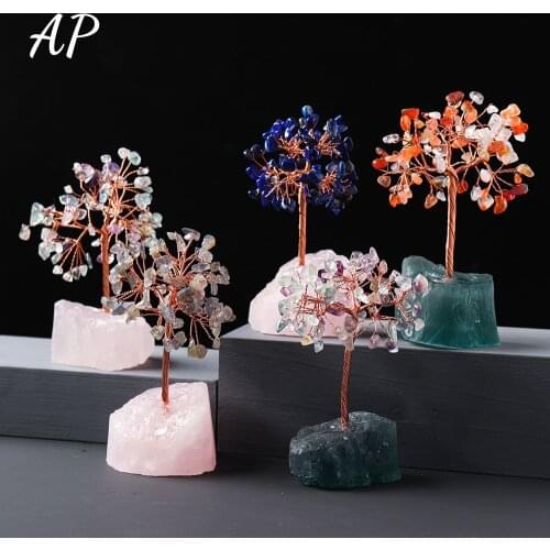 1PC Natural Crystal Rough Crystal Flower Tree Lrregular Rose Quartz Raw Stone Base Wealth Tree Home Decoration