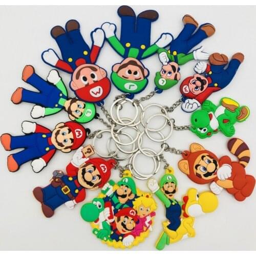 10PCS Anime Figure Super Mario Bro Keychain Soft PVC Luigi Mario Cartoon Character Key Ring Key Chain Fan Collection Gift