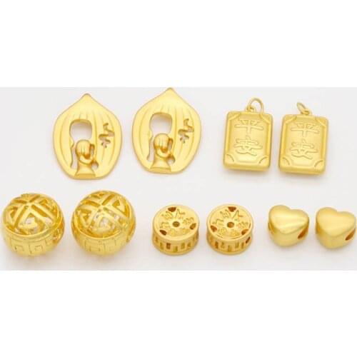 10pcs Antique Alluvial Gold Color Heart Wish Lucky Amulet Spacer Beads Pendant Charms Handmade Brass for DIY Bracelet Making
