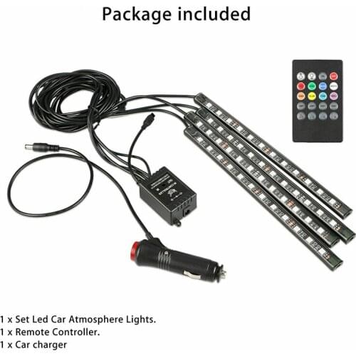 12 LED Footwell Music Control Remote Decorative Lamp Car Interior Atmosphere Light Strip USB Charger Colorful Chassis Light