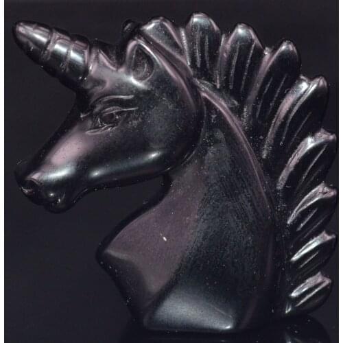 2" Natural Gemstone Black Obsidian Unicorn Figurine Reiki Healing Crystal Statue Decor