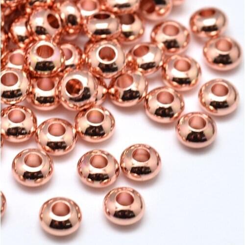 500 pc Environmental Brass Flat Round Bead Spacers 4x2.5mm, Hole: 1mm, Lead Free & Cadmium Free & Nickel Free, Rose Gold