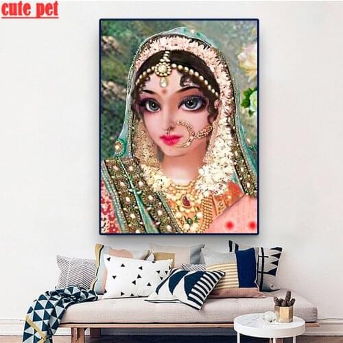 5d Diamond Embroidery Hindu Girl Full square round Drill Diamond Embroidery Sale Mosaic Picture Of Rhinestones Kits Home Decor
