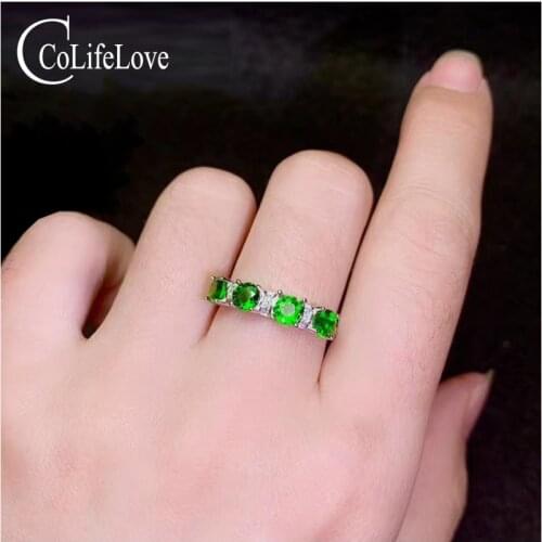 CoLfie Jewelry natural chrome diopside ring 4 pieces 4mm diopside silver ring 925 silver Russain Emerald jewelry