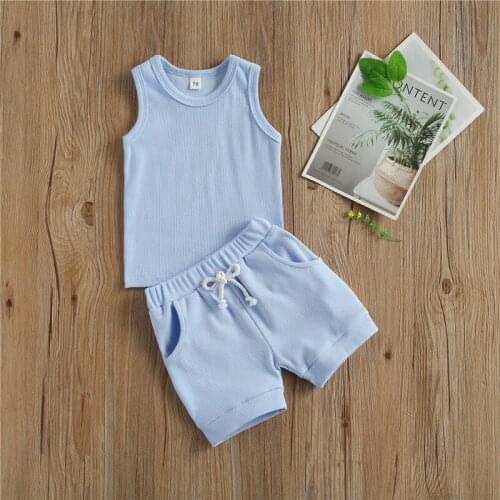 Infant Newborn Baby Sleeveless Solid Color Tops Shorts Kids Boys Girls Clothing Set