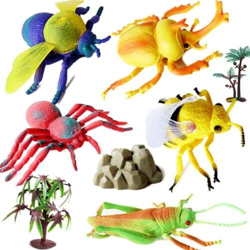 Home Decor Figurines Miniatures PVC Plastic Simulated Large Wild Insect Bees Unicorn Spider Scaft Model Children Toys 5pc/lot
