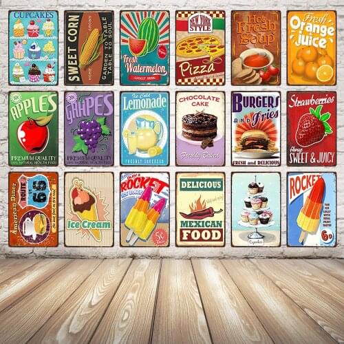 [ Kelly66 ] Cake Sushi Menu Pizza Apples Burger Metal Tin Sign Poster Decor Bar Antique Wall Art Painting 20*30 CM Size Dy14