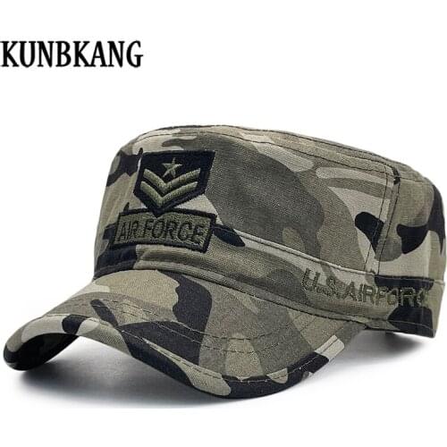 KUNBKANG Classic Vintage Flat Top Mens Camouflage Cap Army Military Hats Men Summer Trucker Caps Gorras Camo Sun Leisure Hat