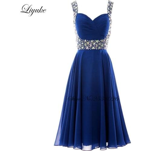 Liyuke Beading Sash Cocktail Dress Elegant Pleat Tulle Zipper Backless Knee-Length Prom Dress For Cocktail Party