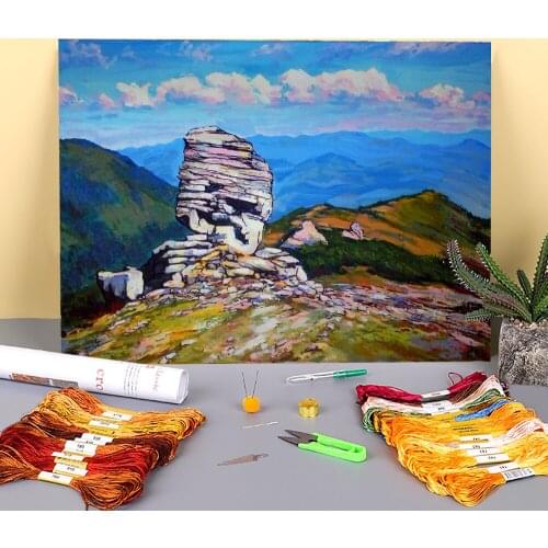 Landscape Stones Pre-Printed 11CT Cross Stitch Embroidery Kit DMC Threads Knitting Hobby Sewing Handicraft Home Decor Design