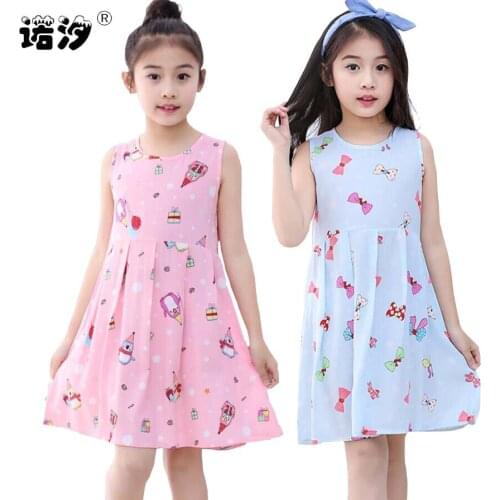 Summer kids clothes girls print cartoon beautiful Knee-Length dresses 2-13T children shirt trousers baby clothing girls outwear