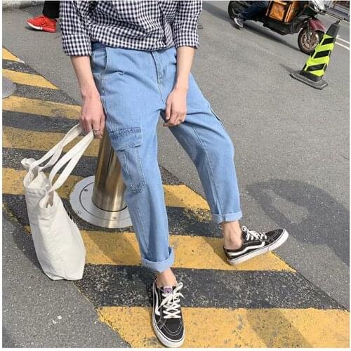 Summer 2020 mens hole ripped jeans for men pants mens trend Korean slim straight pants Hong Kong style wild thin jeans