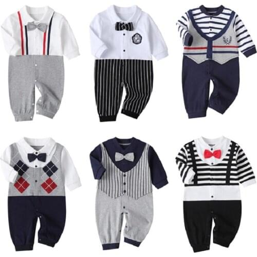 Little Gentle Man Baby Jumpsuits 2020 Spring Long Sleeves Bowtie Style Baby Clothes Newborn Baby Boy Romper