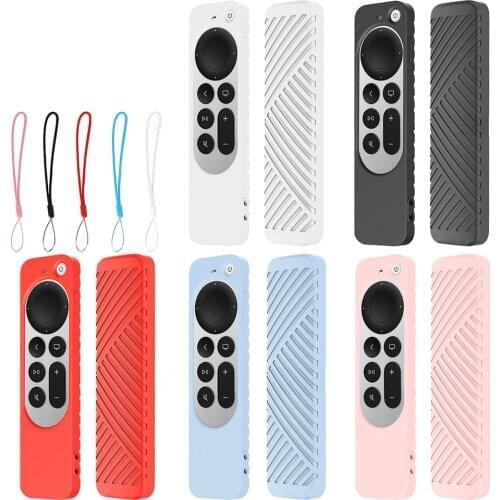Multi color Remote Control Silicone Protective Cover Striped All-Inclusive Shell Jacket with lanyard For 2021 Apple TV 4K