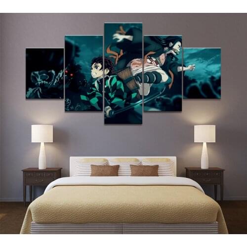Printing Modular Painting 5 Piece HD Swordsman Anime Boy Picture Demon Slayer Kimetsu No Yaiba Poster Canvas Wall Art Home Decor